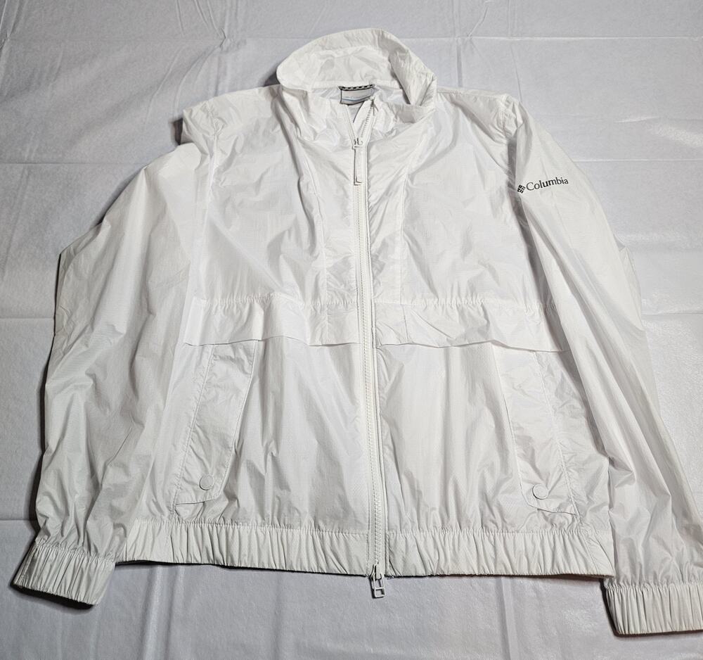Columbia Women's White Windbreaker Jacket Size M Lightweight Full Zip Hooded